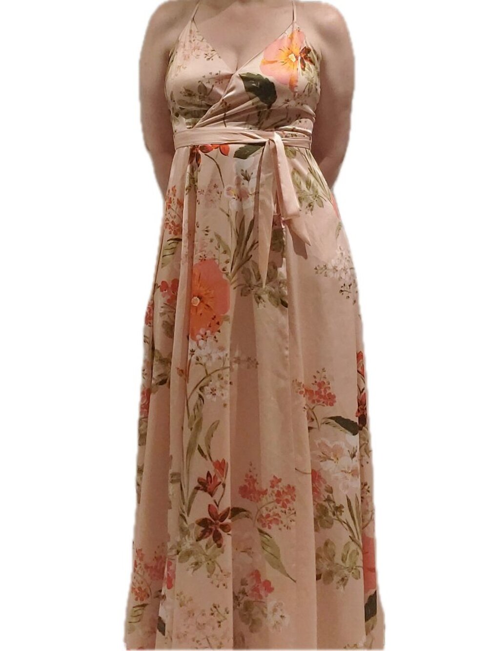 Lulus Still the One Blush Pink Floral Satin Maxi Dress Large